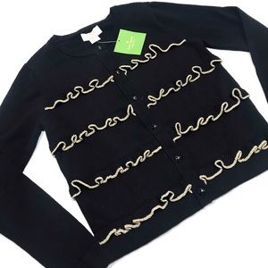 Kate Spade Girls Black Ruffle Front Cardigan Sz 10